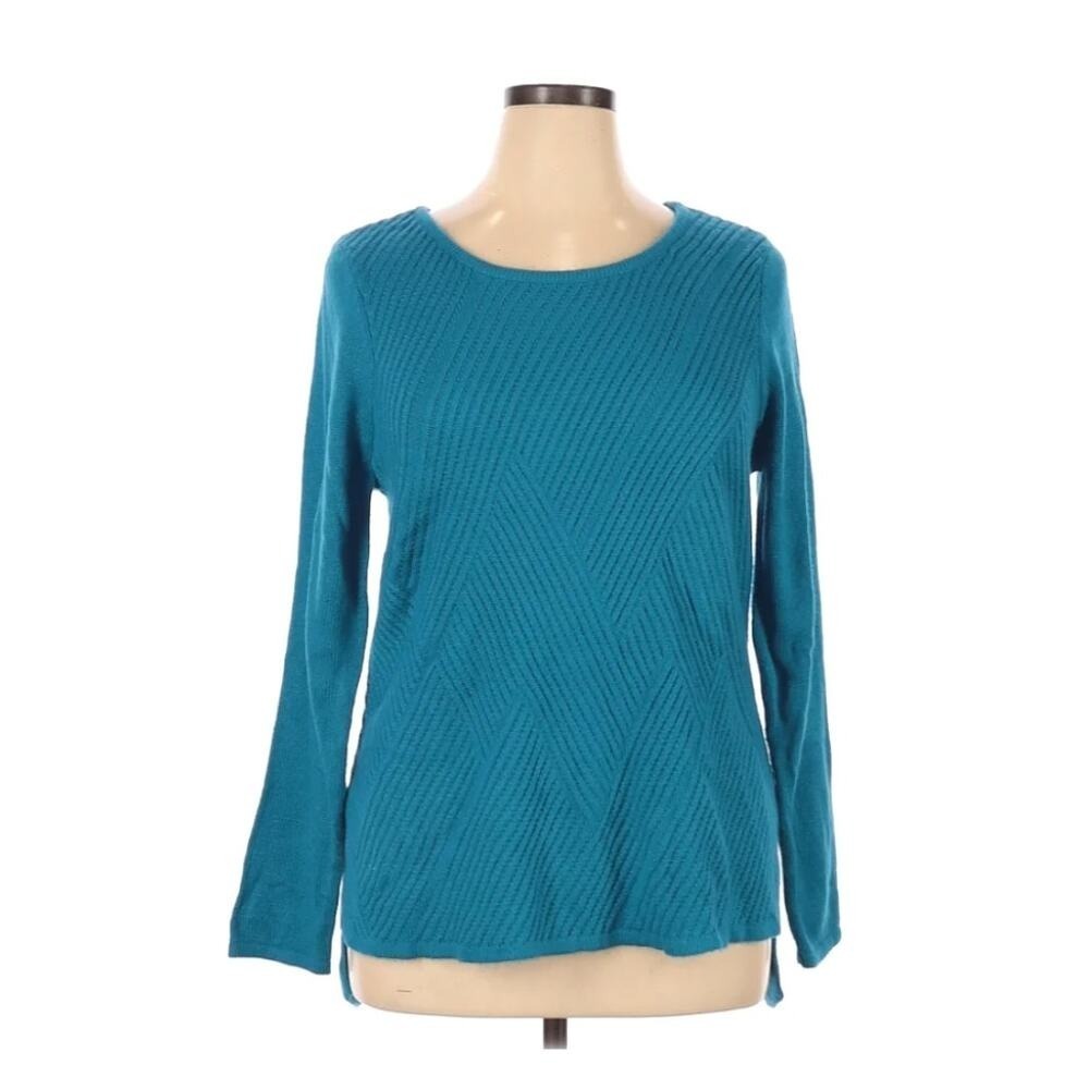 Westbound Sweater‎ Women Large Blue Textured Chevron Knit Long Sleeve Pullover